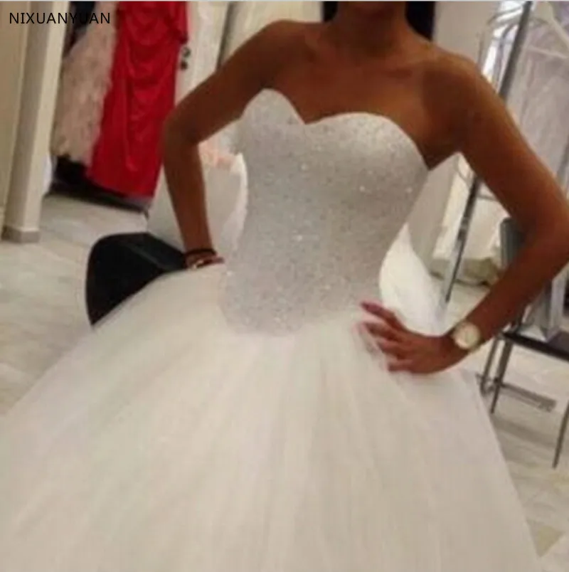 Hot Sale Wedding Dress Beading Vestido De Noiva Lace-up Back Robe De Mariage White Bridal Gowns Customized