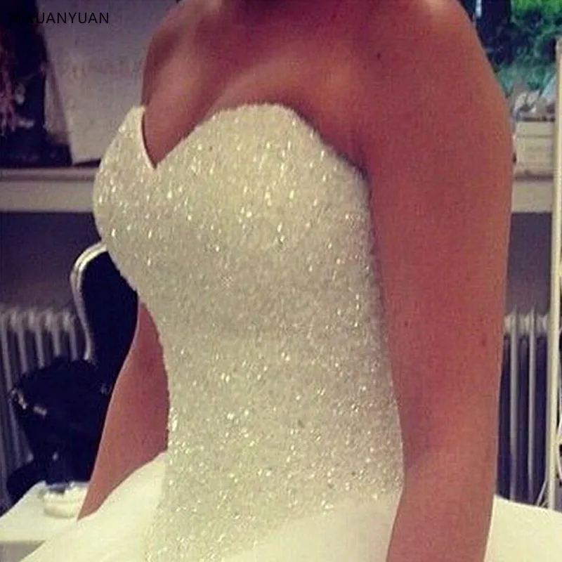 Hot Sale Wedding Dress Beading Vestido De Noiva Lace-up Back Robe De Mariage White Bridal Gowns Customized