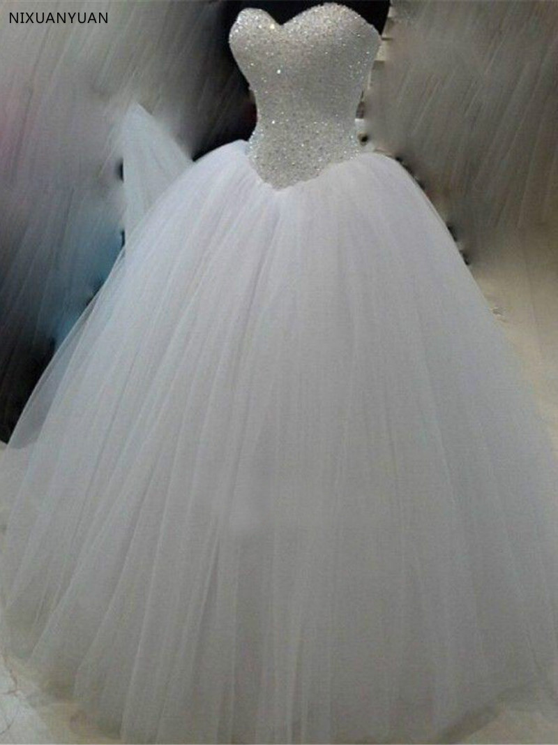 Hot Sale Wedding Dress Beading Vestido De Noiva Lace-up Back Robe De Mariage White Bridal Gowns Customized