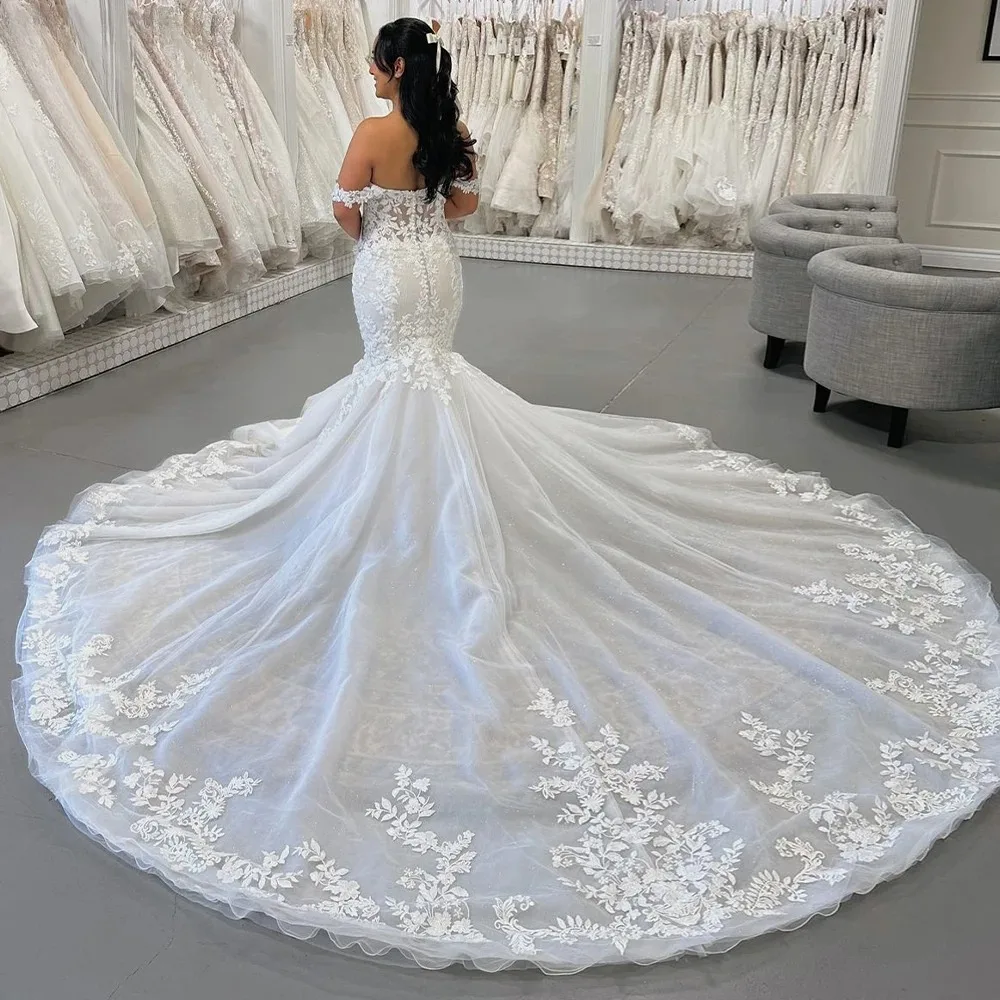 Stunning Mermaid Wedding Dresses Sweetheart Off the Shoulder Floral Print Draped Bridal Gown Vestido de Novia Customized