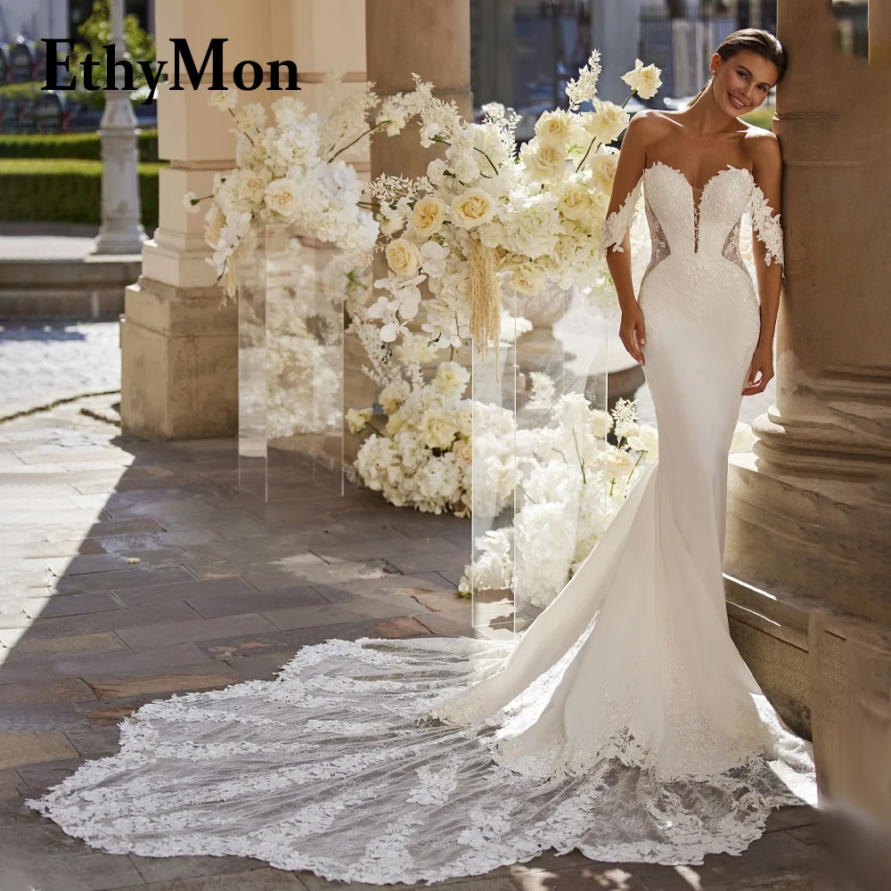 Ethymon Fairytale Lace Appliques Wedding Gown Sleeveless Pearls Court Train A-line V-neck Vestido De Casamento Customized