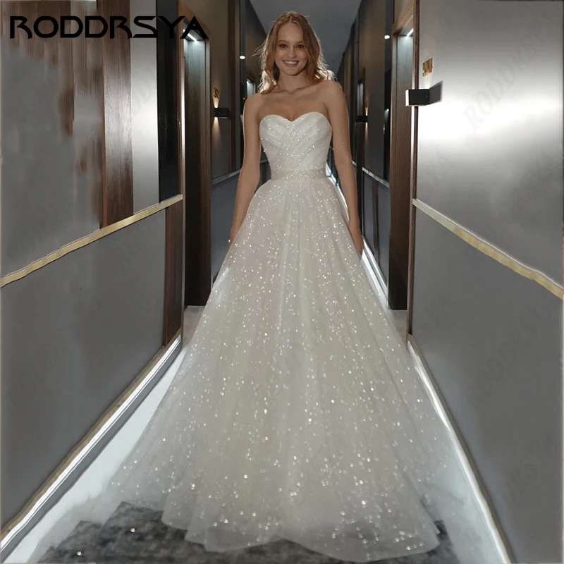 RODDRSYA Свадебное платье Sparkle Tulle Princess Wedding Dresses Romantic Strapless A-line Bridal Party Illusion Lace Up Back