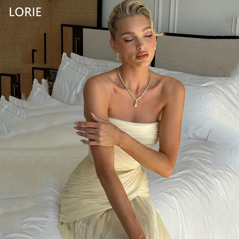 LORIE Chiffon Pleat Level Wedding Dresses Strapless illussion Elegent Fairy Bridal Gown Floor-Length Bride Gowns Customized