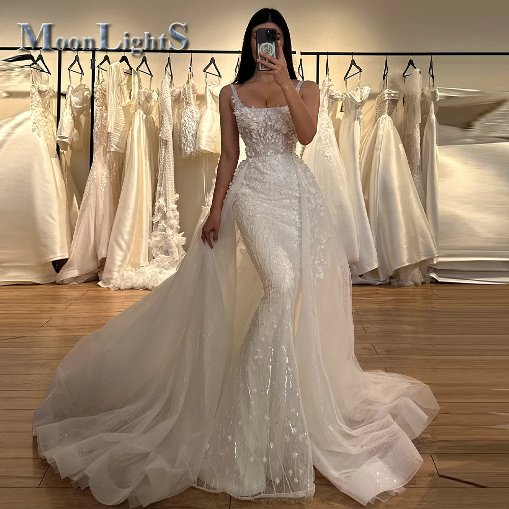Moonlight Opulent Wedding Dresses for Mariages Appliques Suqare Collar Mermaid Spaghetti Straps Lace up Suknia Slubna Customized