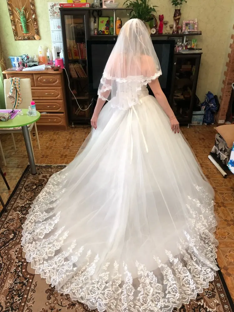 Cheap Fashion Simple Classic Ball Gown ivory Wedding Dress Lace Up Sweet Strapless Sleeveless vestido de noiva lace Appliques