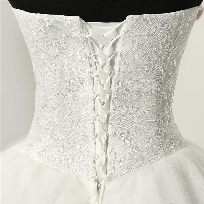 Cheap Fashion Simple Classic Ball Gown ivory Wedding Dress Lace Up Sweet Strapless Sleeveless vestido de noiva lace Appliques