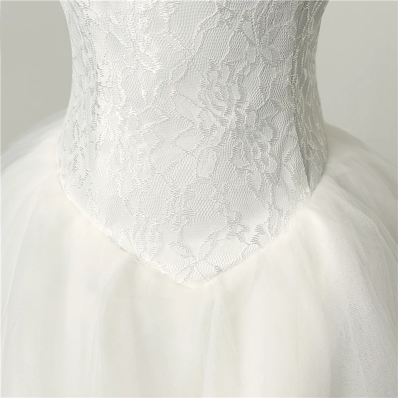 Cheap Fashion Simple Classic Ball Gown ivory Wedding Dress Lace Up Sweet Strapless Sleeveless vestido de noiva lace Appliques