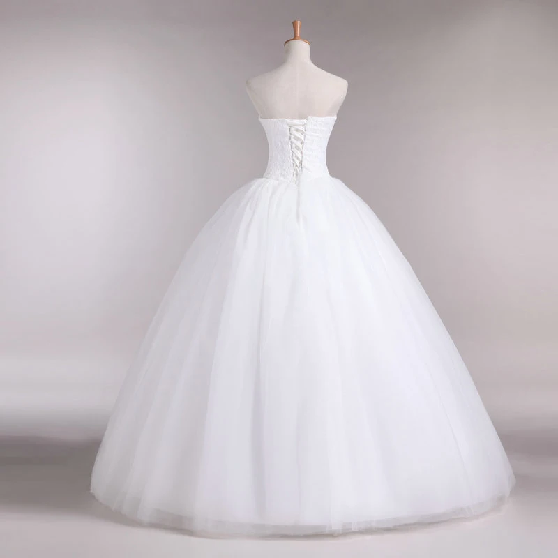 Cheap Fashion Simple Classic Ball Gown ivory Wedding Dress Lace Up Sweet Strapless Sleeveless vestido de noiva lace Appliques