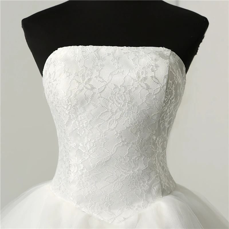Cheap Fashion Simple Classic Ball Gown ivory Wedding Dress Lace Up Sweet Strapless Sleeveless vestido de noiva lace Appliques