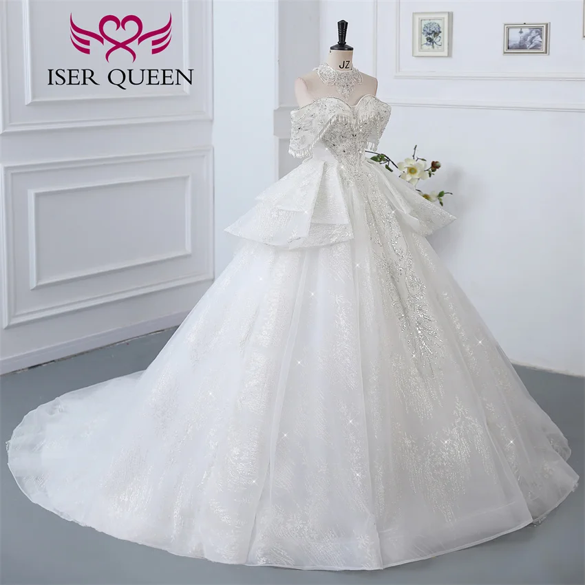 Customized Detechable Necklace Europe Luxury Wedding Dresses 2026 Ivory And Champage Gilter Tulle Bride Dress Women WX0371