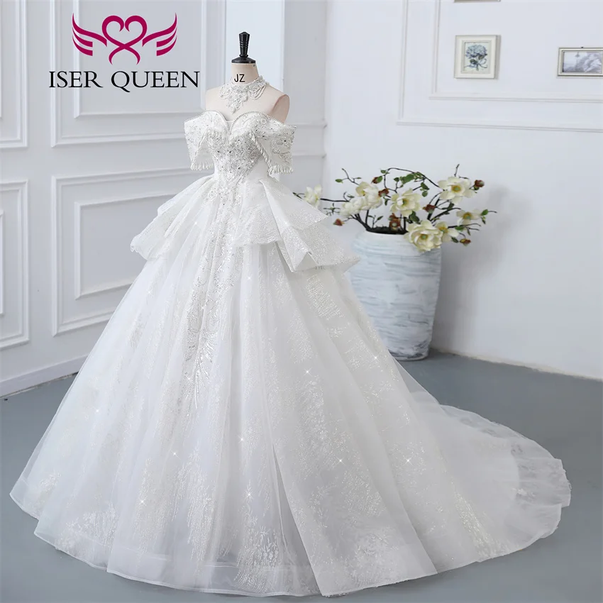 Customized Detechable Necklace Europe Luxury Wedding Dresses 2026 Ivory And Champage Gilter Tulle Bride Dress Women WX0371