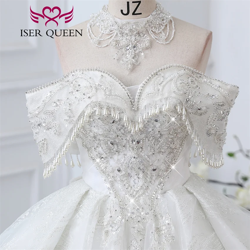 Customized Detechable Necklace Europe Luxury Wedding Dresses 2026 Ivory And Champage Gilter Tulle Bride Dress Women WX0371