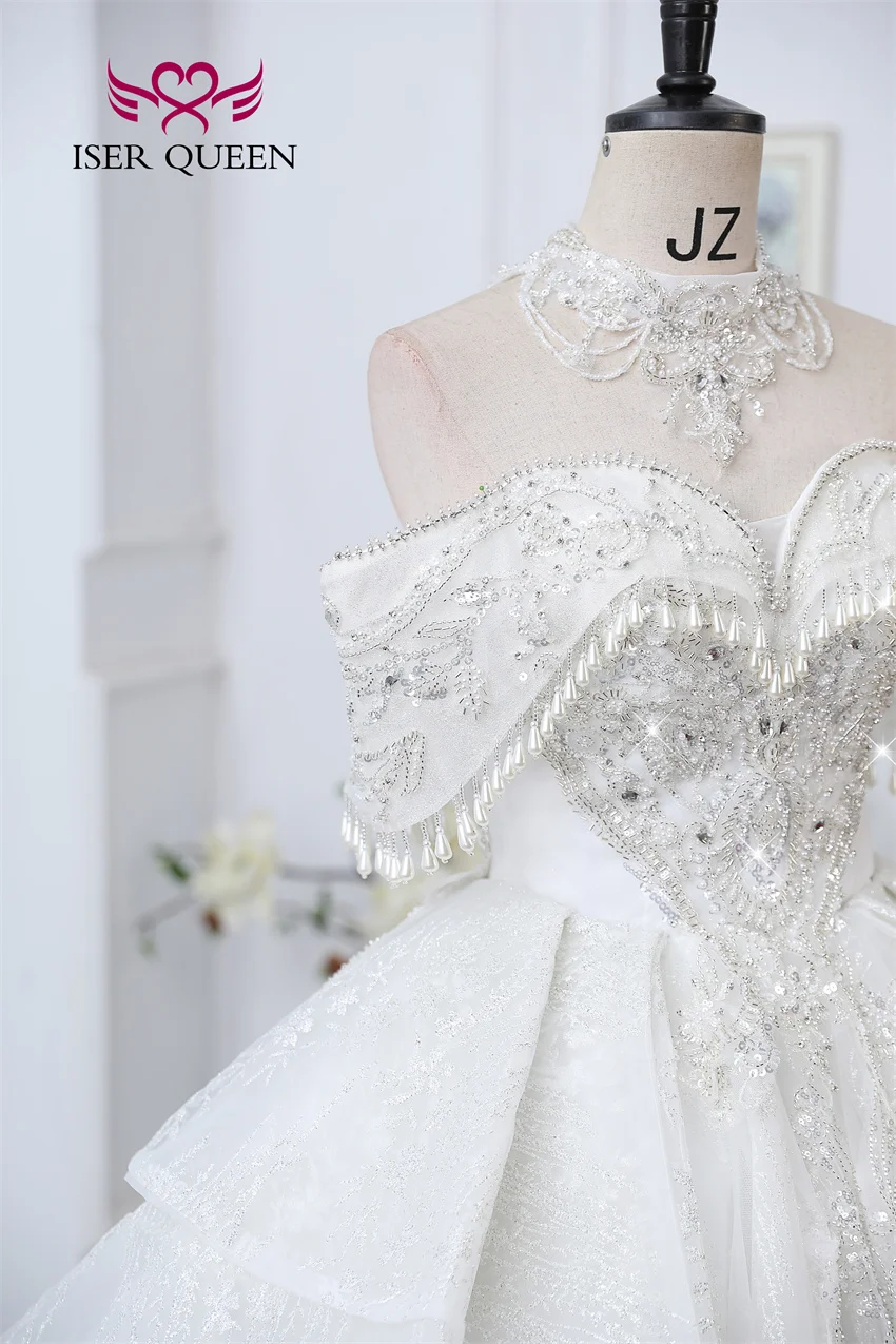 Customized Detechable Necklace Europe Luxury Wedding Dresses 2026 Ivory And Champage Gilter Tulle Bride Dress Women WX0371