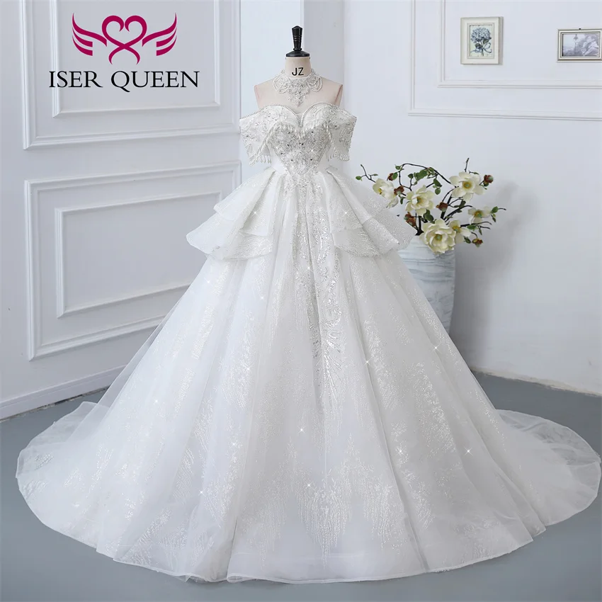 Customized Detechable Necklace Europe Luxury Wedding Dresses 2026 Ivory And Champage Gilter Tulle Bride Dress Women WX0371