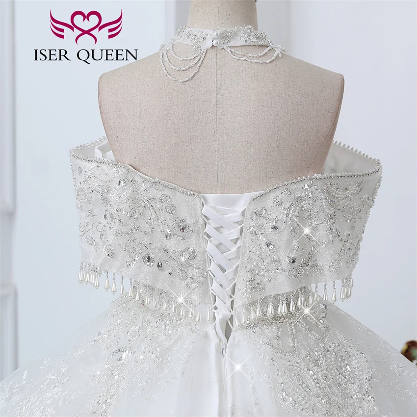 Customized Detechable Necklace Europe Luxury Wedding Dresses 2026 Ivory And Champage Gilter Tulle Bride Dress Women WX0371