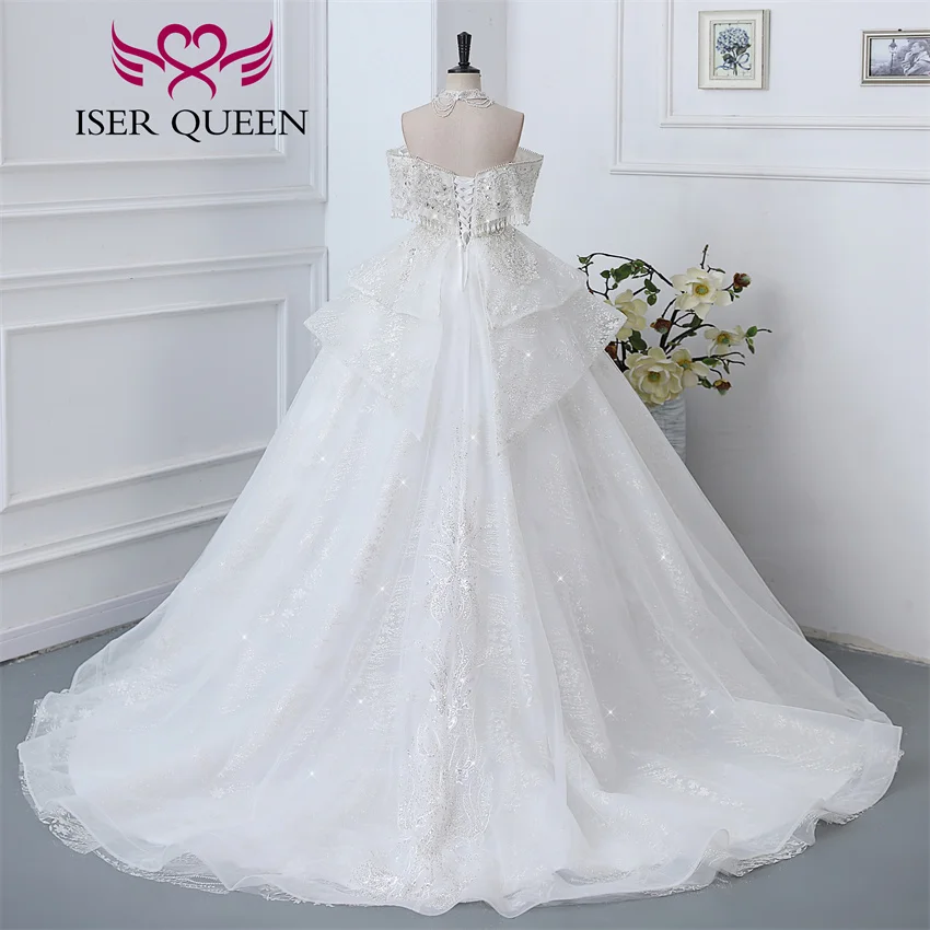 Customized Detechable Necklace Europe Luxury Wedding Dresses 2026 Ivory And Champage Gilter Tulle Bride Dress Women WX0371