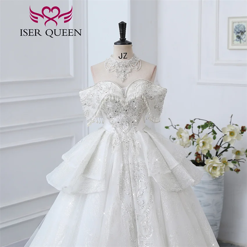 Customized Detechable Necklace Europe Luxury Wedding Dresses 2026 Ivory And Champage Gilter Tulle Bride Dress Women WX0371