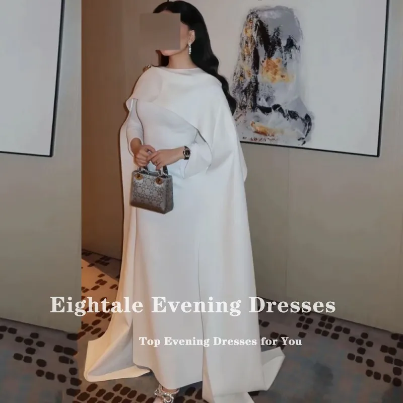 Eightale Muslim Wedding Dress O-Neck Satin Customized White Ivory Mermaid Shawl Arabic Bridal Gown Long Sleeves Vestido De Noiva