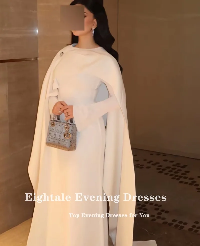 Eightale Muslim Wedding Dress O-Neck Satin Customized White Ivory Mermaid Shawl Arabic Bridal Gown Long Sleeves Vestido De Noiva