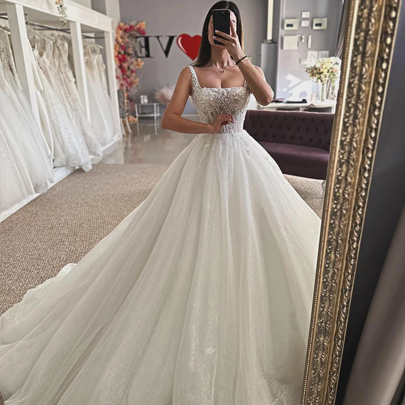 Eightree Elegant Princess Wedding Dresses 2024 Sleeveless Sequines Tulle Wedding Gowns Boho Beach Bridal Prom Dress Customized