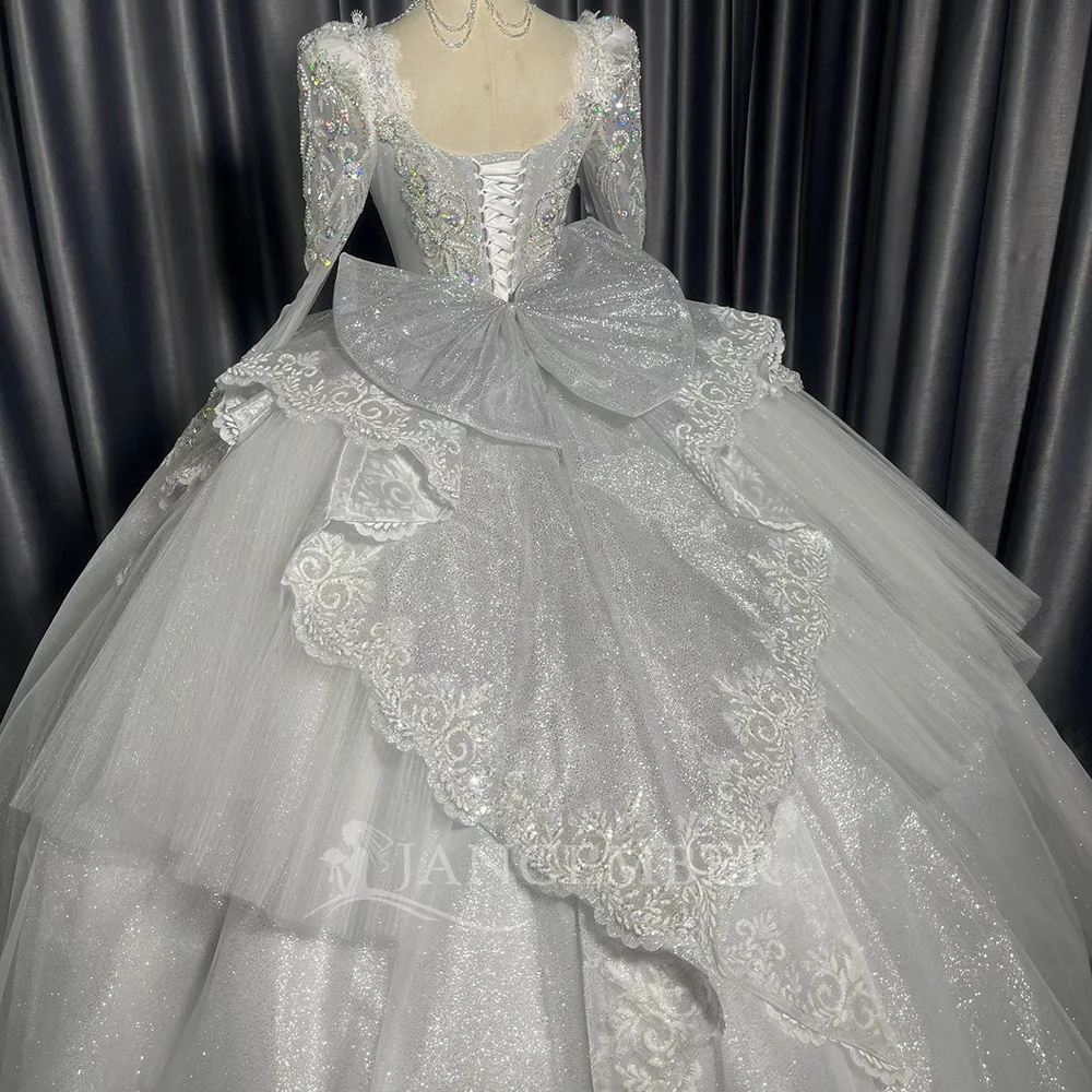Long Sleeves Wedding Dresses For Women 2025 Square Collar Chapel Wedding Gowns Bridal Gowns Sequins платье свадебн