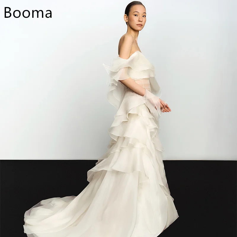 Booma Mermaid One Shoulder Simple Organza Wedding Dresses Sleeveless Pleat Brides Gown Custom Made 2025