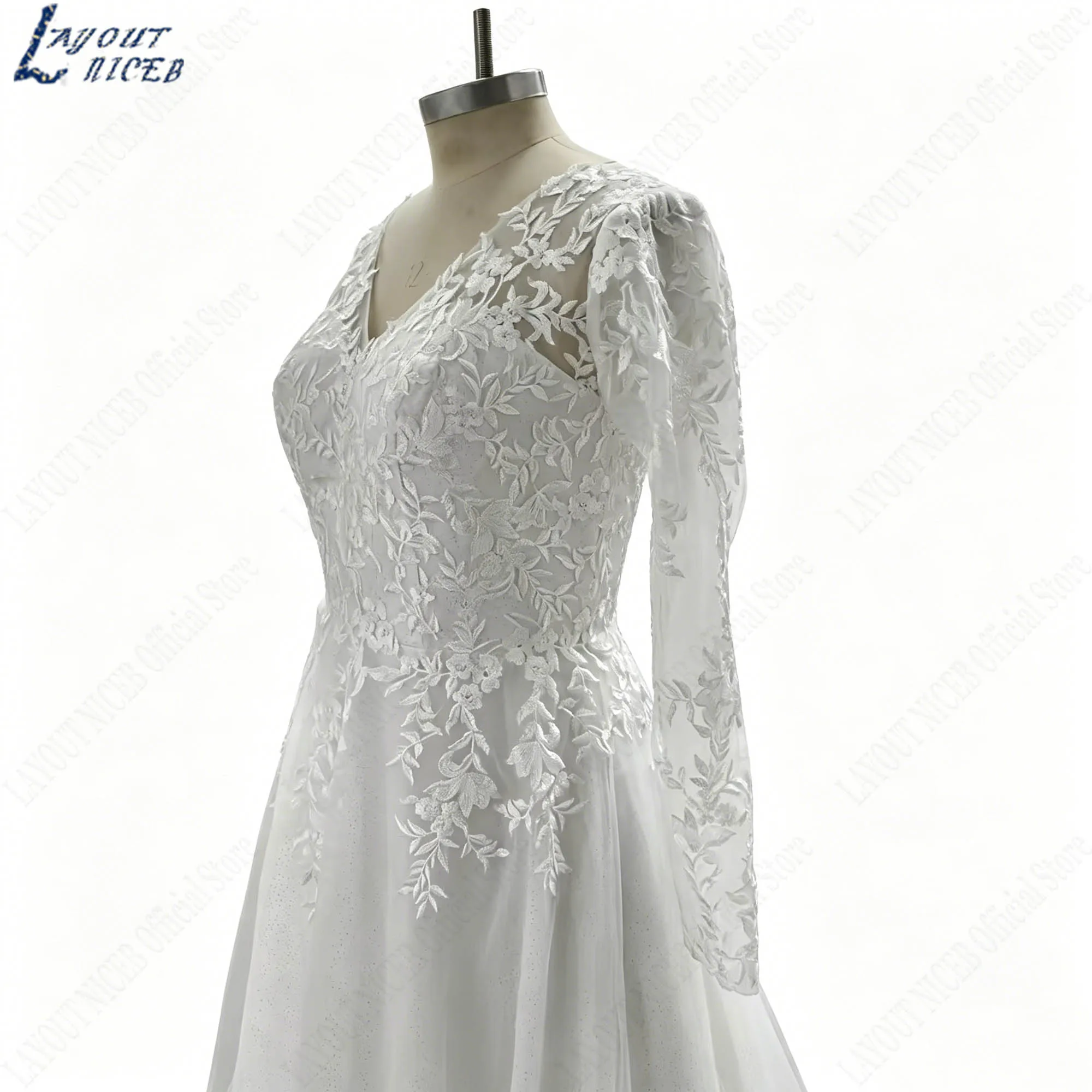 Tulle Appliques Wedding Dresses Women Long Sleeves A-line V-neck Plus Size Princess Bride Gowns 2026 vestido de novia Customized