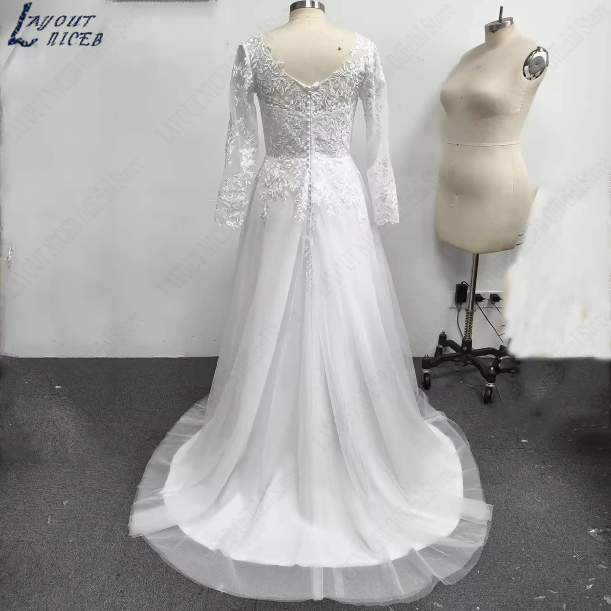 Tulle Appliques Wedding Dresses Women Long Sleeves A-line V-neck Plus Size Princess Bride Gowns 2026 vestido de novia Customized