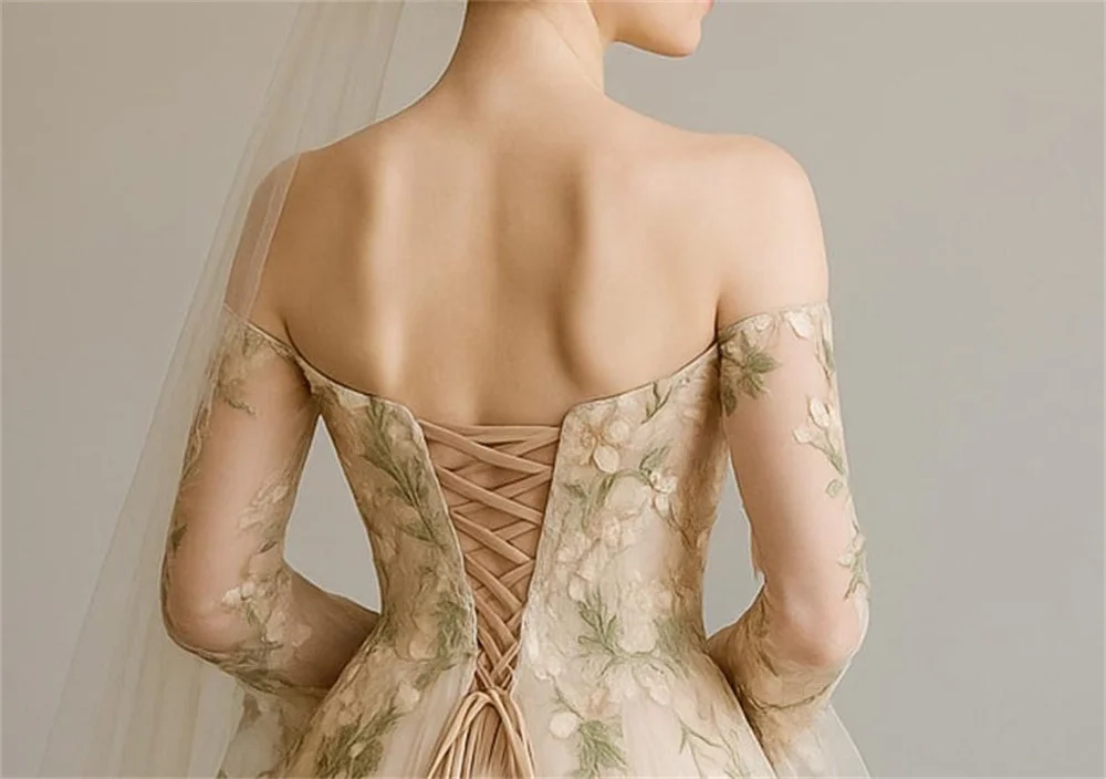 Kyoto Customized Bell Sleeveless Flower Embroidery Wedding Dress Sweetheart Lace-up Back vestidos de novia Floor-length Gown