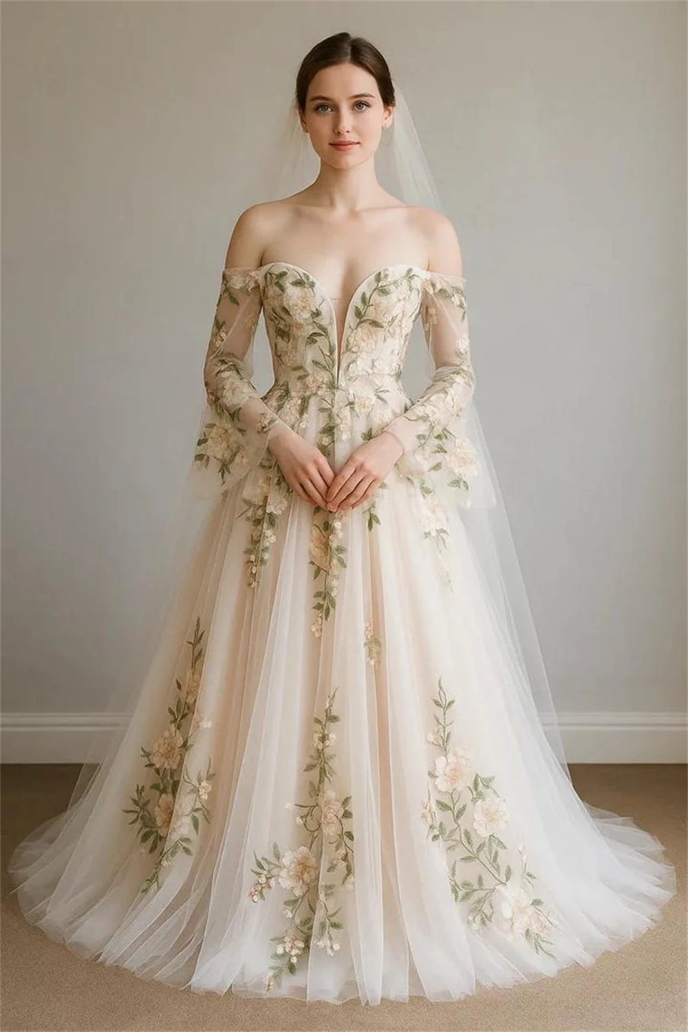 Kyoto Customized Bell Sleeveless Flower Embroidery Wedding Dress Sweetheart Lace-up Back vestidos de novia Floor-length Gown
