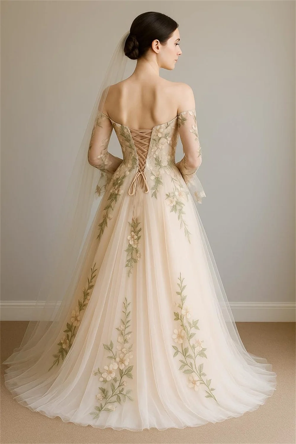 Kyoto Customized Bell Sleeveless Flower Embroidery Wedding Dress Sweetheart Lace-up Back vestidos de novia Floor-length Gown