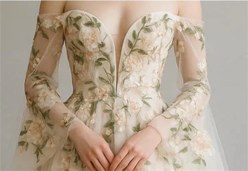 Kyoto Customized Bell Sleeveless Flower Embroidery Wedding Dress Sweetheart Lace-up Back vestidos de novia Floor-length Gown