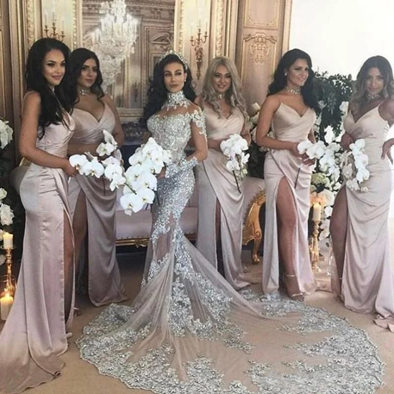 Customized Lace Mermaid Muslim Wedding Dress with Long Sleeves High Neck Saudi Arabia Bridal Gowns Dubai African Bride Dress