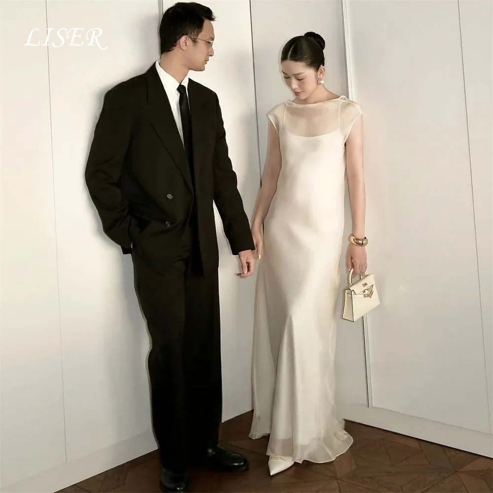 Liser Elegant Mermaid Open Back Wedding Dresses O-Neck Organza Sleeveless Floor-Length Bridal Gowns Korea Photoshoot Customized