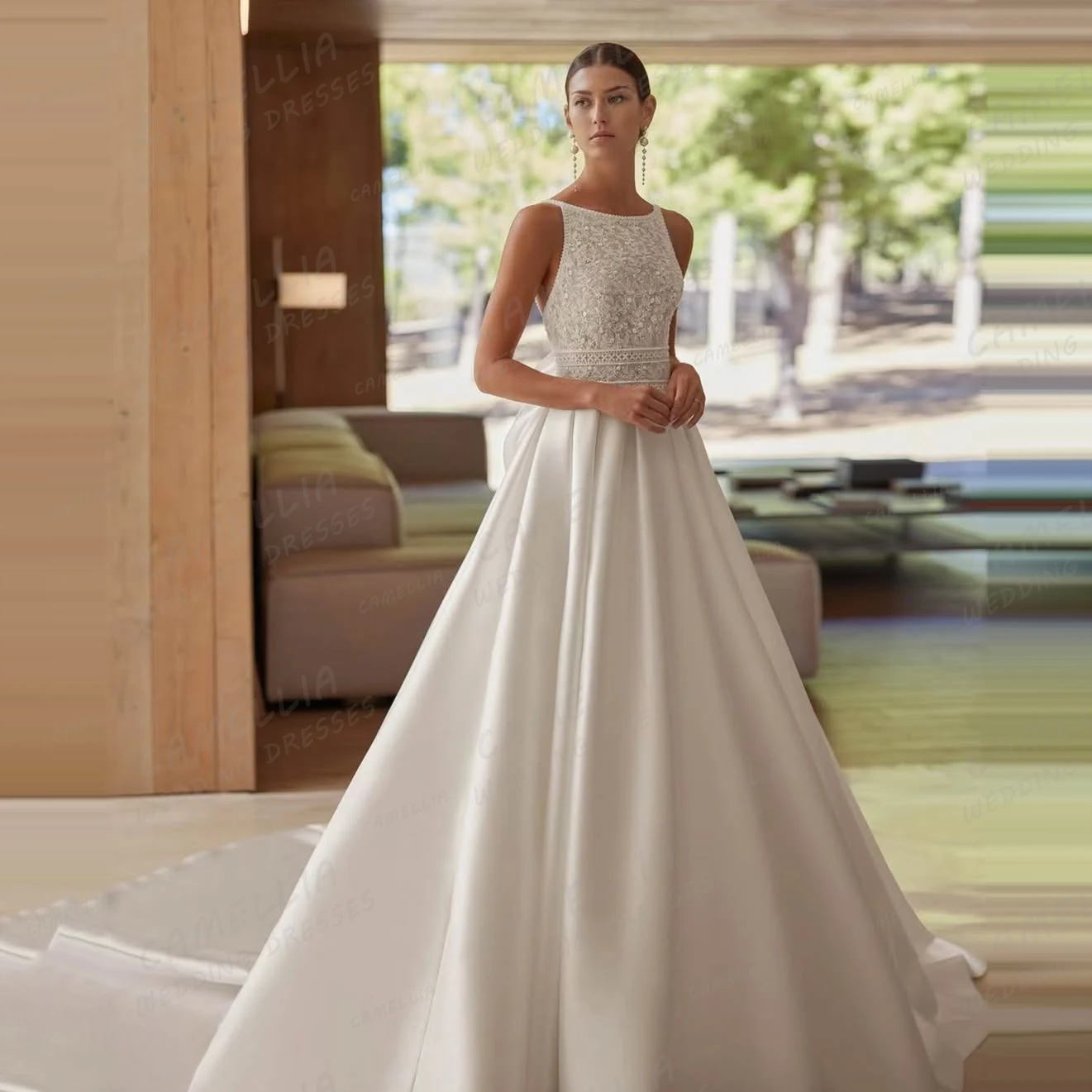 Simple A Line 2026 Wedding Dresses Women's Sexy Sleeveless Satin Bridal Gowns Sweep Train Appliques Vestidos De Novia Customized
