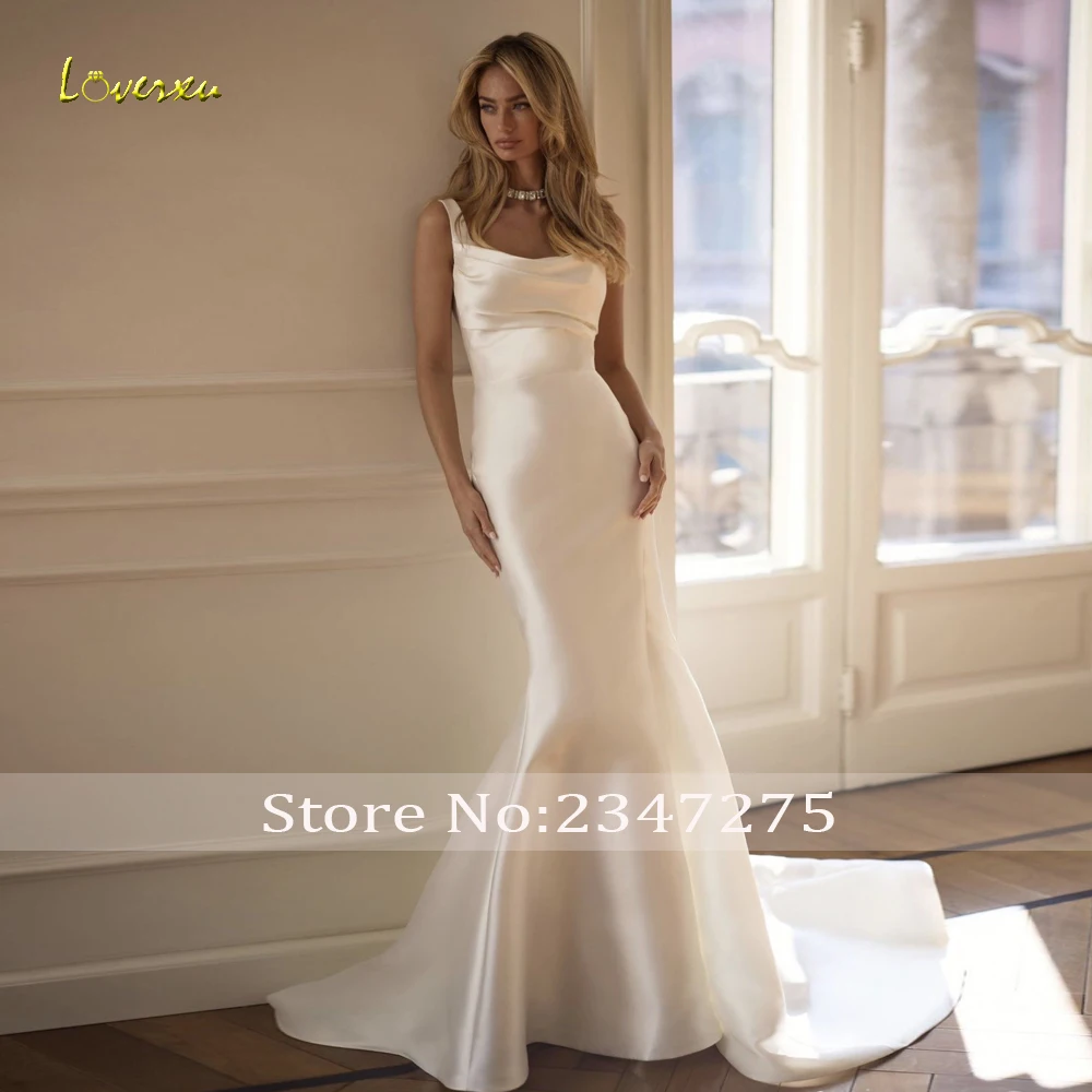 Loverxu Mermaid Sexy Wedding Dresses Scalloped Sleeveless Vestido De Novia Matte Satin 2 In 1 Vintage Custom Made Bridal Gown
