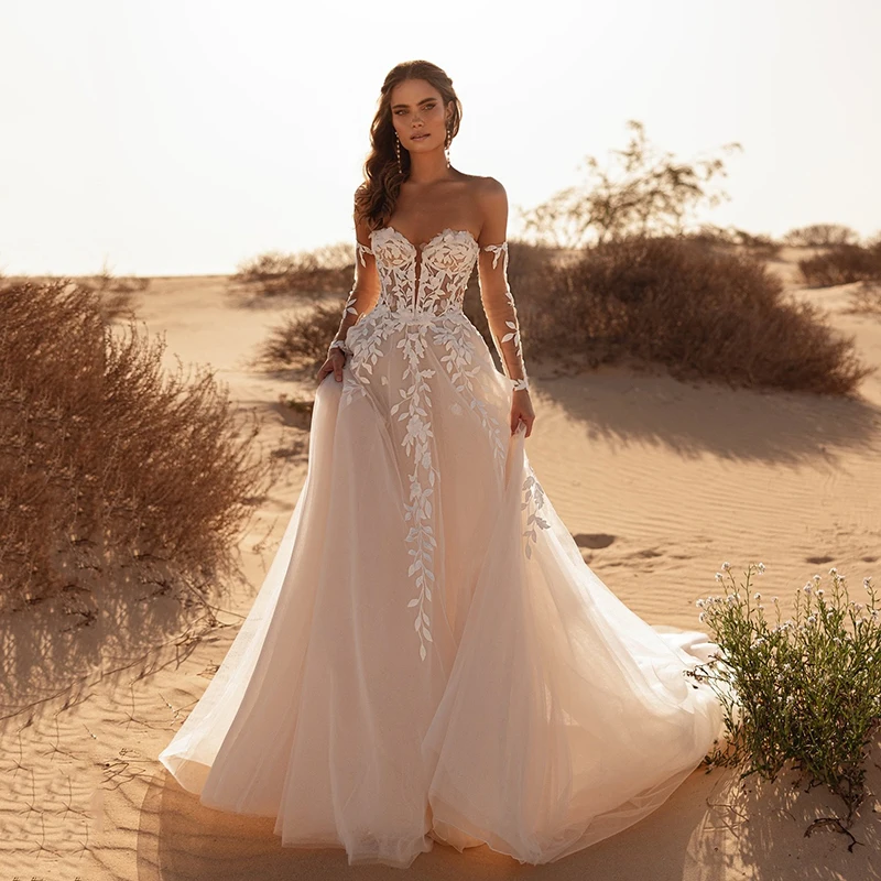 Eightree Boho A-Line Princess Wedding Dresses Sweetheart Appliques Tulle Bridal Dress Beach Wedding Ball Prom Gowns Customized