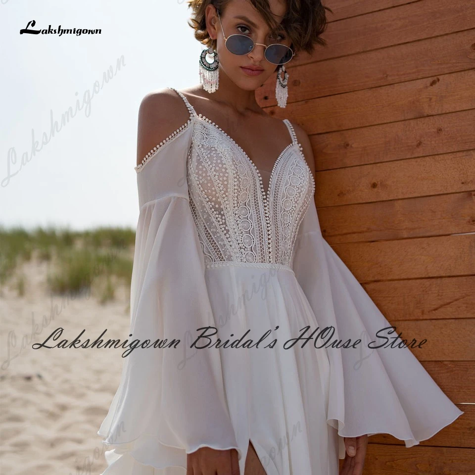 Lakshmigown Puffy Long Sleeve Boho Wedding Dress 2025 Robe Mariee Sexy Bridal Beach Summer Wedding Dresses Side Split Customized
