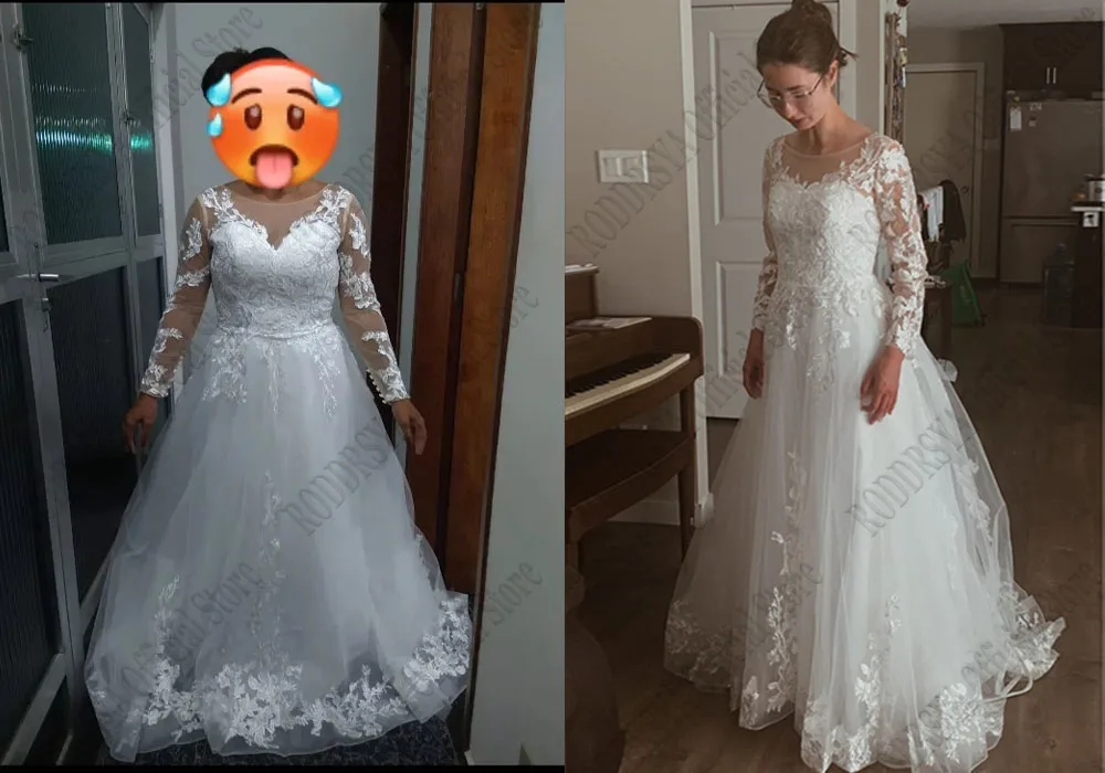 RODDRSYA Elegant O-Neck Wedding Dress Lace Up A-Line Applique Tulle Long Sleeves Beach Bride Gowns vestidos de novia Customized