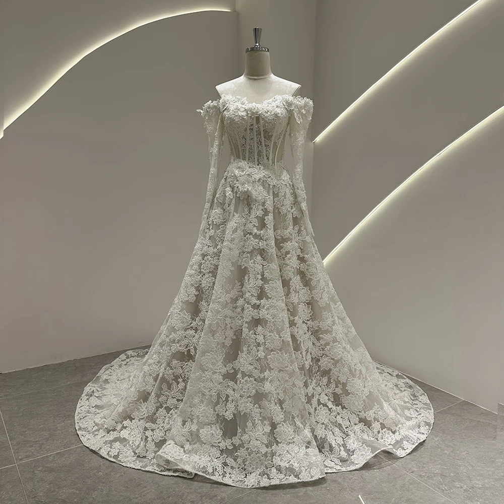 SL-9576 Customized SuLi Lace Wedding Dress For Women Brides Robe De Mariee Off Shoulder Long Sleeve Custom Made Wedding Gowns