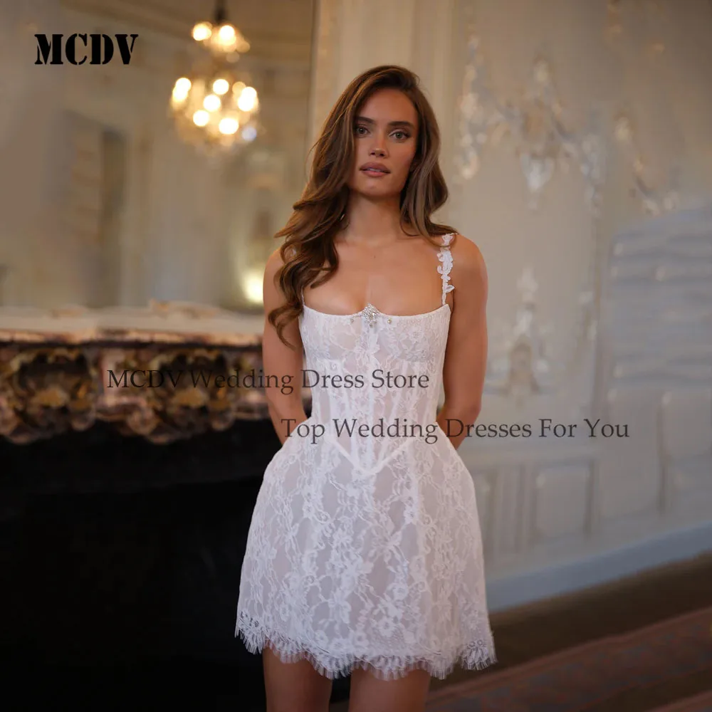 2026 Spaghetti Straps Sweetheart Full Lace Wedding Dresses Corset Back Vestido De Noival Short Mini Evening Dress Customized