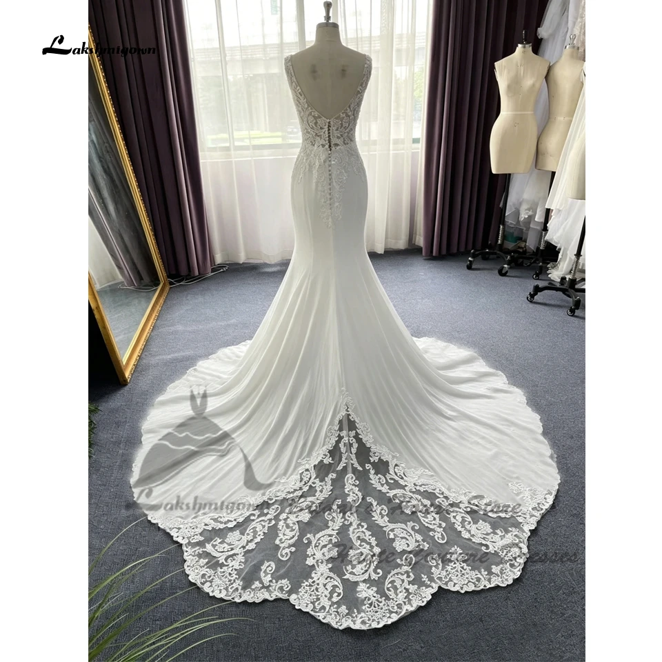 Lakshmigown Civil Lace Boho Mermaid Wedding Dresses 2026 V Neck Sexy Bridal Gowns Chiffon Beading Spaghetti Straps Customized