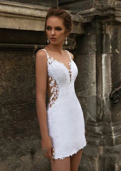 Modern Short Mermaid Wedding Dress with Detachable Train Three Pieces 3 in 1 Lace Applique Sheer Neck Backless Bridal Gowns 2025