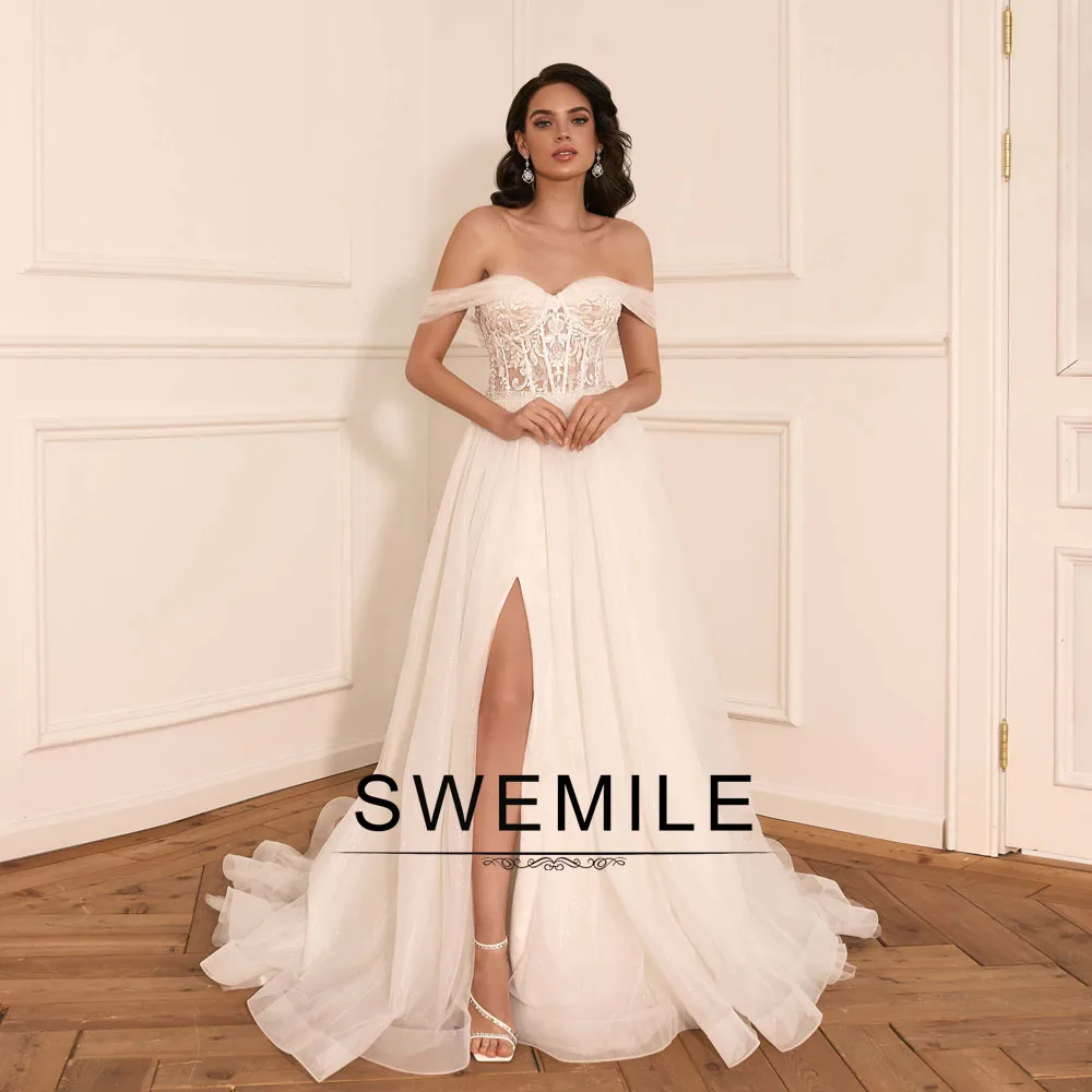 SWEMILE Fancy Slit 2026 Wedding Dresses A-line Off the Shoulder Bridal Gown Appliques Vestidos De Novia Plus Size Customized