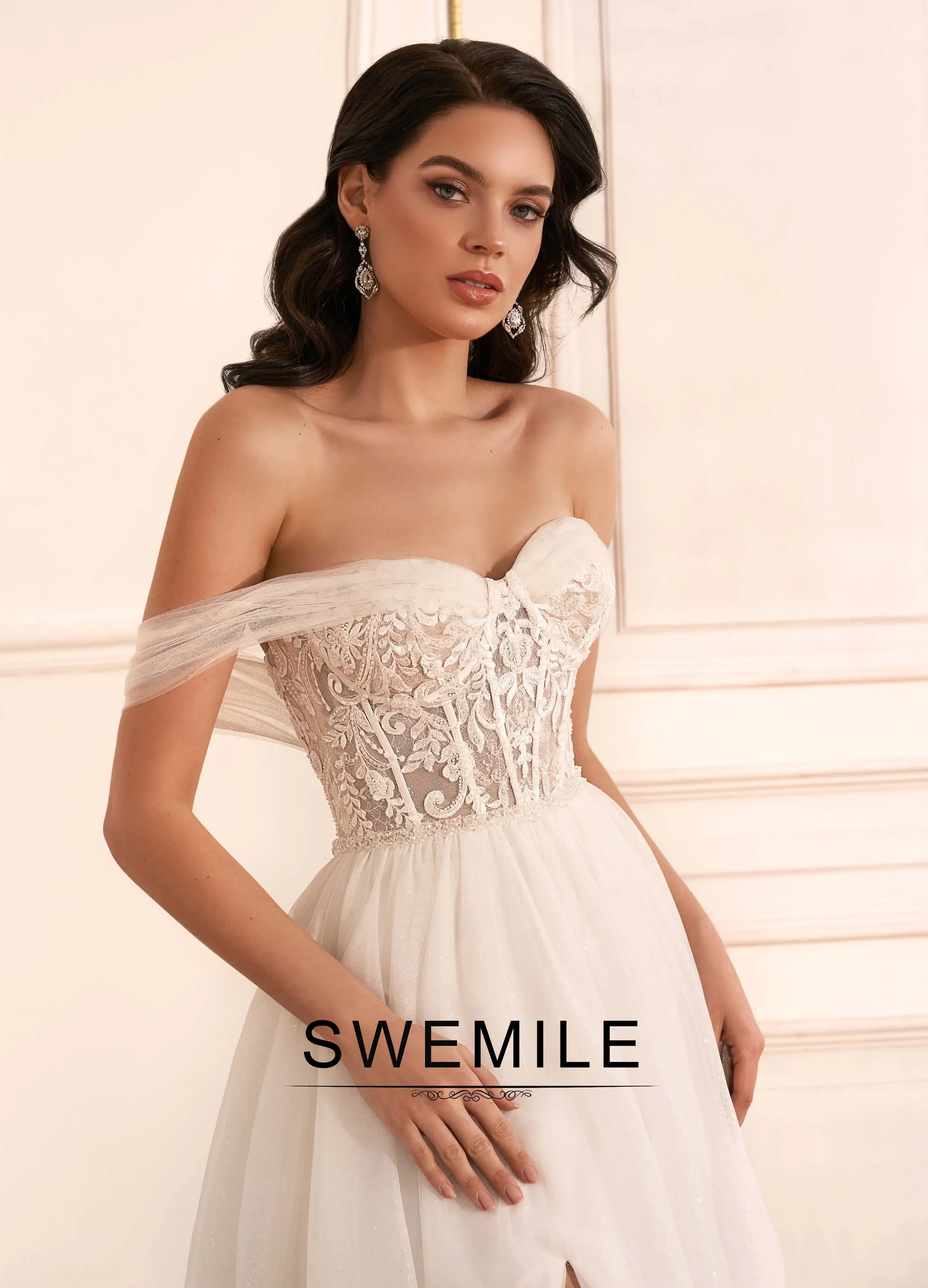 SWEMILE Fancy Slit 2026 Wedding Dresses A-line Off the Shoulder Bridal Gown Appliques Vestidos De Novia Plus Size Customized