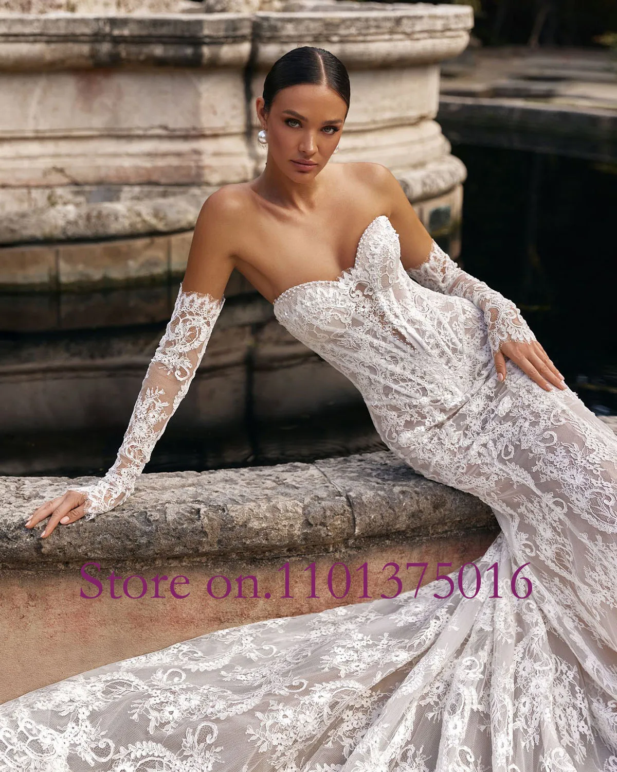 Pearls Sweetheart Neck Detachable Long Sleeve 2 Pieces High Quality Lace Mermaid Wedding Dress Elegant Vestido De Noiva Sereia