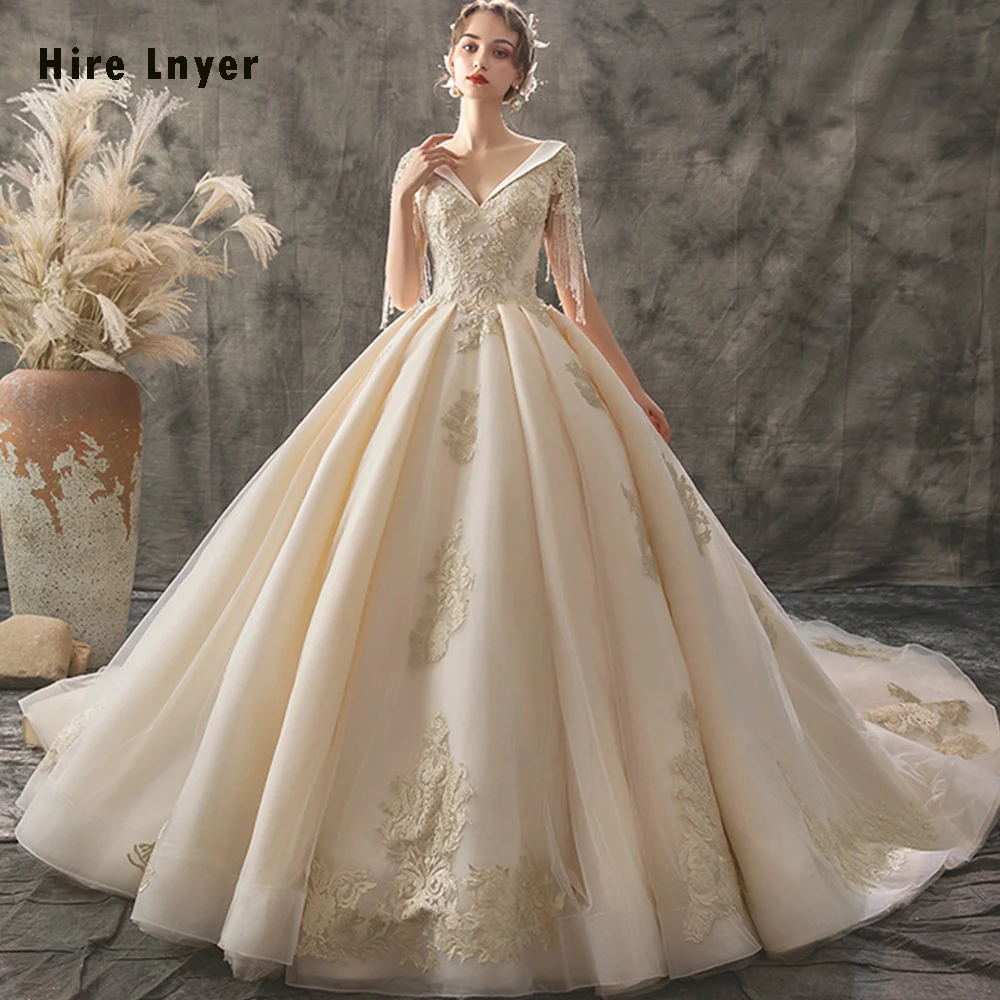 Long Sleeve Beading Appliques Lace Gorgeous Ball Gown Wedding Dress Real Photos Vestido De Noiva Princesa
