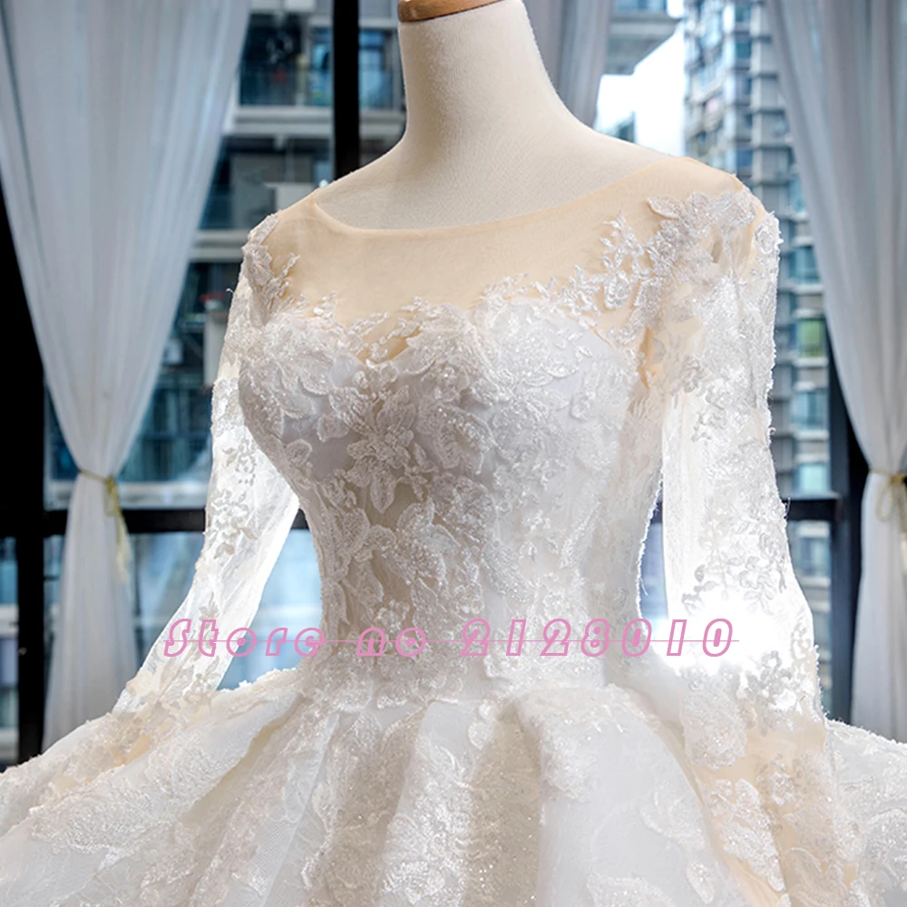 Long Sleeve Beading Appliques Lace Gorgeous Ball Gown Wedding Dress Real Photos Vestido De Noiva Princesa