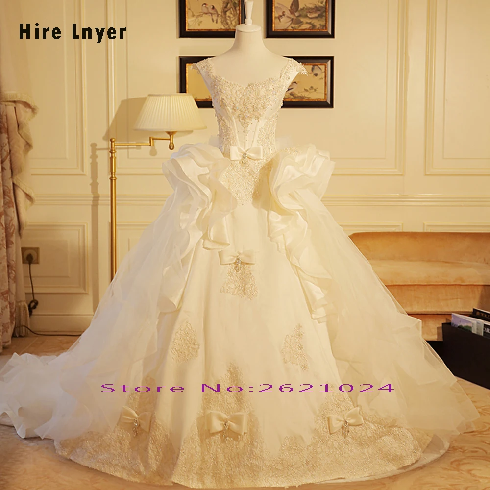 Long Sleeve Beading Appliques Lace Gorgeous Ball Gown Wedding Dress Real Photos Vestido De Noiva Princesa