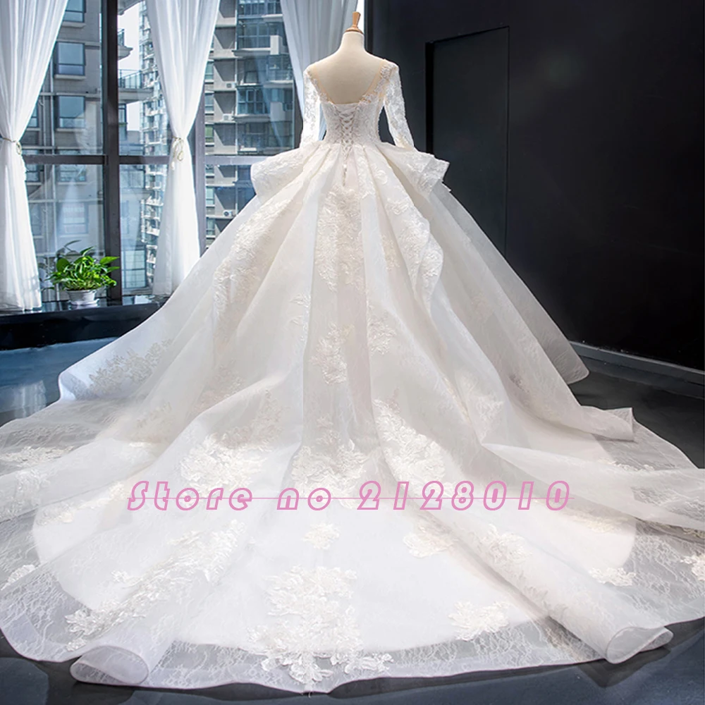 Long Sleeve Beading Appliques Lace Gorgeous Ball Gown Wedding Dress Real Photos Vestido De Noiva Princesa